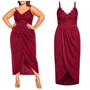 City Chic Lace Touch Dress Red